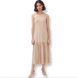 Cuyana Beige One-Shoulder Midi Dress